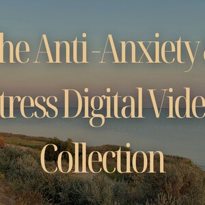 May include: A scenic image of a calm body of water with a grassy shoreline. The text "The Anti-Anxiety & Stress Digital Video Collection" is superimposed on the image.