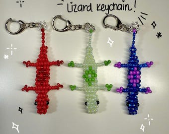 3D Beaded Lizard Keychain, Custom Color lizard keychains, Handmade Charm