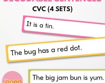 CVC Decodable Sentences - Phonics Intervention and Fluency Strips - CVC Sentences - Reading Intervention and Activities