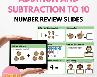 Addition and Subtraction Maths Review and Warm Up Slides for Kindergarten & Foundation Year - Number lessons and activities