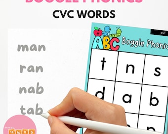 Paquete de fonética CVC Boggle: actividad de lectura y alfabetización - Juego de construcción de palabras CVC - La ciencia de la lectura