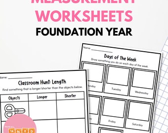 Kindergarten Measurement Math Worksheets - Foundation Year, Australian Curriculum - Length, mass, capacity, duration + days of the week