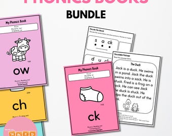Phonics Book Worksheets for phonemes including single graph sounds, CVC words, consonant digraphs and vowels - Science of Reading
