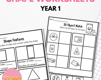 Hojas de trabajo de formas de primer grado: primer año, plan de estudios australiano: hojas de trabajo de formas 2D, hojas de trabajo de formas 3D y hojas de trabajo de dirección