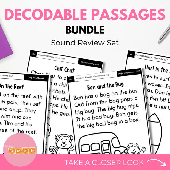 88 Decodable Passages  - CVC words, Consonant Digraphs, Long Vowel Sounds, Diphthongs & R Controlled Vowels - Reading intervention