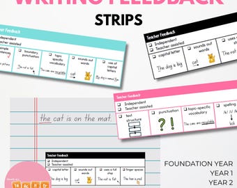 Tiras de retroalimentación visual para escritura para jardín de infantes, primer y segundo grado: herramienta para establecer objetivos, herramienta de apoyo para la escritura, herramienta de evaluación