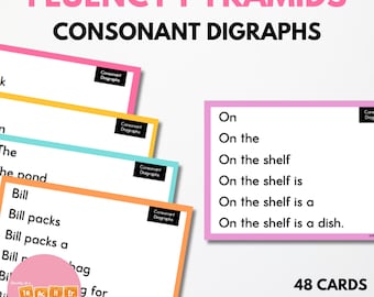 Consonant Digraph Sentence Pyramids, Reading Fluency Intervention, Reading Activity, Homeschool Printable