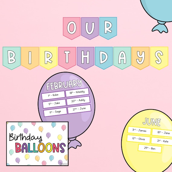 Birthday Balloon Classroom Display - Classroom Decor - Pastel Birthday Posters - Editable