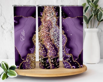 Purple Glitter Agate Tumbler, Personalized Tumbler, Gift for Her, Gift for Mom, 20oz Tumbler