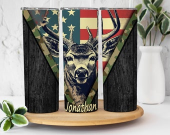 Deer Hunting Tumbler, American Flag Tumbler, Perfect Tumbler Gift, Gift for Him, Gift For Her, 20oz Tumbler