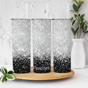 Black and Silver Glitter Tumbler, Personalized Tumbler, Gift for Her, Gift for mom, 20oz Tumbler