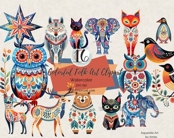 Aquarel volkskunst clipart, kleurrijke volkskunst clipart, volkskunst clipart, kinderkamer clipart, neutrale kinderkamer, kleurrijke volkskunst PNG