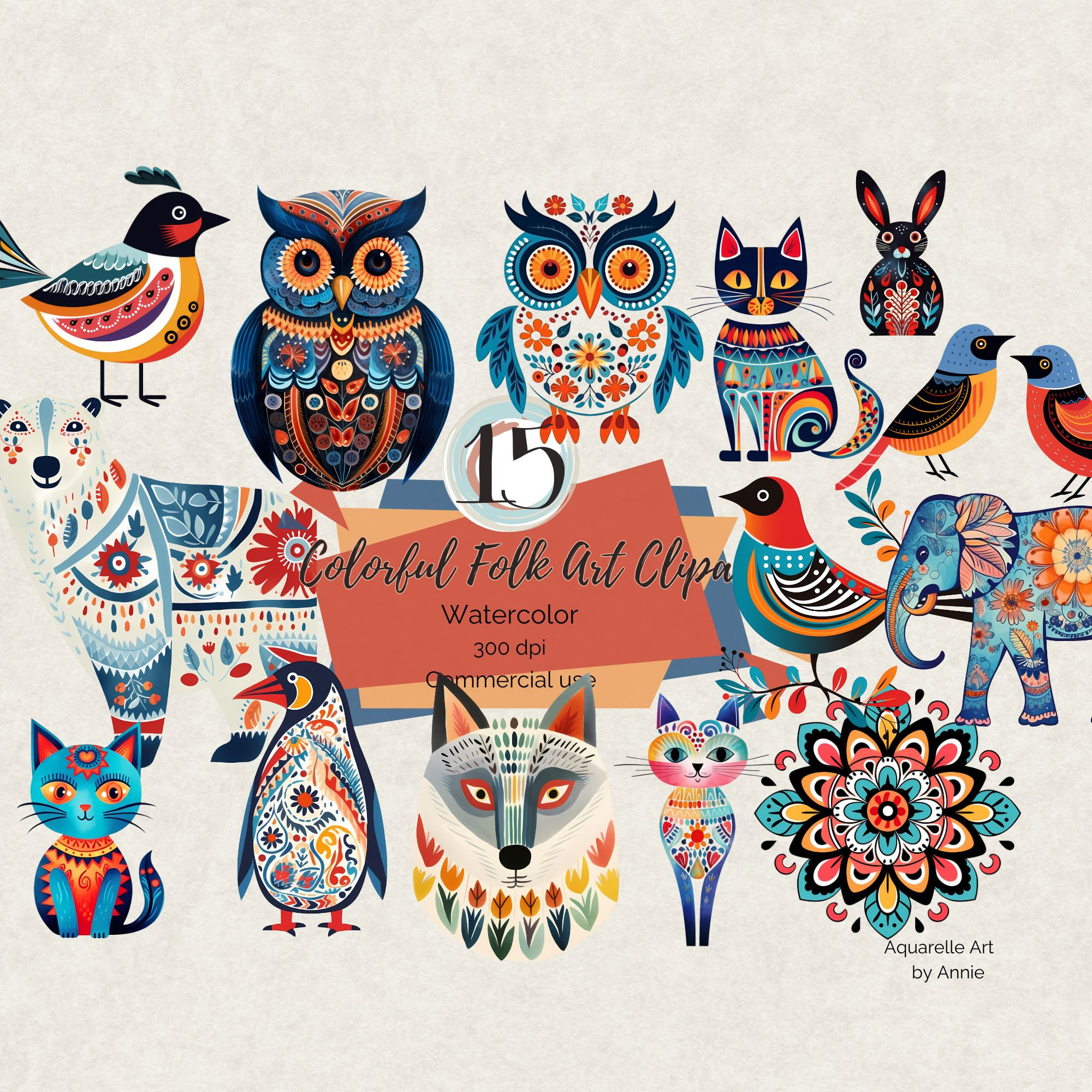 Aquarel volkskunst clipart, kleurrijke volkskunst clipart, volkskunst clipart, kinderkamer clipart, neutrale kinderkamer, kleurrijke volkskunst PNG