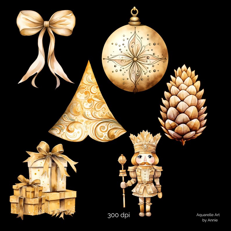 Watercolor Christmas Gold Clipart, Cute Christmas Gold Star Clipart ...