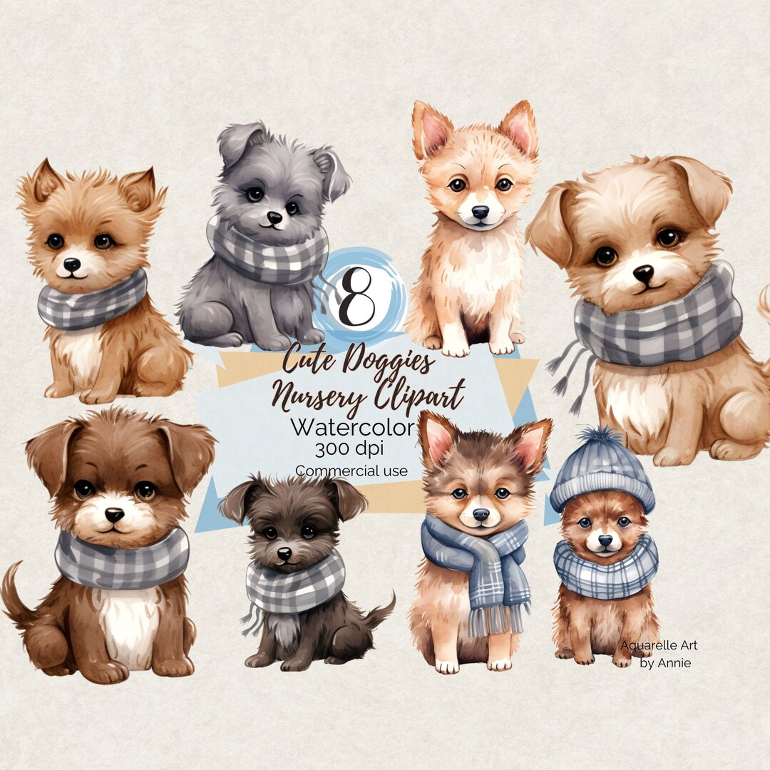 Watercolor Blue Dog Clipart, Cute Nursery Pup Clipart, Nursery Clipart ...
