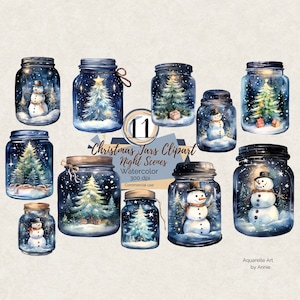 Aquarel kerstpotten clipart, nachtscène in een pot clipart, xmas potten clipart, schattige sneeuwpop clipart, Merry Christmas PNG, boom sneeuwpop