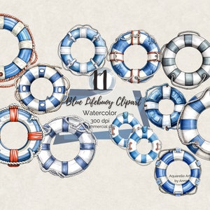 Aquarell Nautische Rettungsring Clipart, Blaue Rettungsring dekoriert Clipart, Blaue Boje Ozean Clipart, Ozean Clipart, Nautische PNG