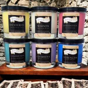 The Stats Collection Fantasy Candle, Fantasy Themed Candle, Roleplaying Candle, Tabletop Adventure Candle, DnD themed candle, Nerd Candle