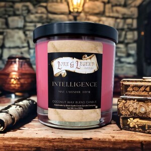 Intelligence Fantasy Candle, Fantasy Themed Candle, Roleplaying Candle, Tabletop Adventure Candle, DnD themed candle, Nerd Candle, RPG stats