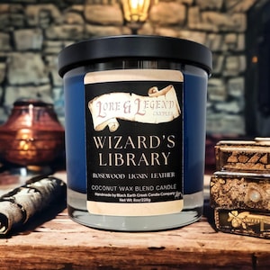 Wizard&#39;s Library, Fantasy Themed Candle, Roleplaying Candle, Tabletop Adventure Candle, DnD themed candle, Nerd Candle, Candle for Gamers