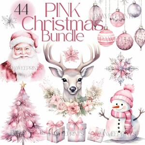 Pink Tis The Season Christmas PNG Clipart Cottagecore Watercolor Bundle Pink Christmas Winter Clipart Sublimation PNG Junk journal