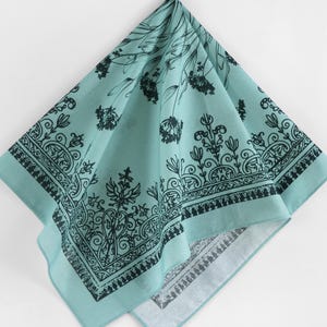 Sea Green Ocean Exclusive Design 100% Cotton Bandana Seaside Floral Handkerchief Teal White Square Scarf Birthday Gift Vintage Neckerchief