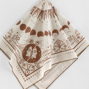 Exklusives Design Beige Braun Schal Sonne Mond Stern Horoskop Tarot Virgo Libra Scorpio Geburtstagsgeschenk