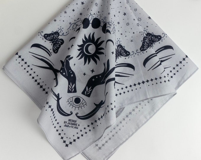 Unique Celestial Moon and Butterfly Bandana 100% Cotton Floral Galaxy Handkerchief Third Eye Tarot Square Scarf Gift Vintage Neckerchief