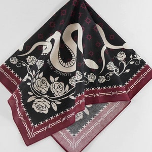 Gothic Snake Rose Floral Unique 100% Cotton Bandana Black Square Scarf Exclusive Designed Vintage Steampunk Neckerchief Gift for Him