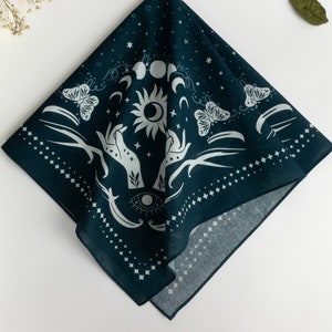 Celestial Butterfly Bandana 100% Cotton Unique Cresent Moon & Galaxy Handkerchief Third Eye Tarot Neckerchief Gift Vintage Square Scarf