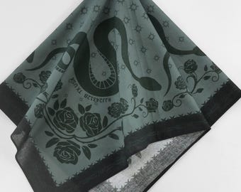 Rose Floral Snake Unique 100% Cotton Bandana Gothic Green Snake Square Scarf Exclusive Design Vintage Steampunk Neckerchief Gift for Him