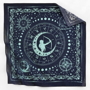 Schütze Sternzeichen Geburtstagsgeschenk Exklusives Design Navy Blau Bandana Sonne Mond Stern Karte Horoskope Tarot Fische Widder Löwe Baumwolle quadratischer Schal