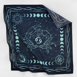 Indigo Krebs Jungfrau Waage Skorpion Sternzeichen Baumwolle Bandana Exklusives Design Blauer quadratischer Schal Sonne Mond Sterne Karte Horoskope Tarot Geburtstagsgeschenk