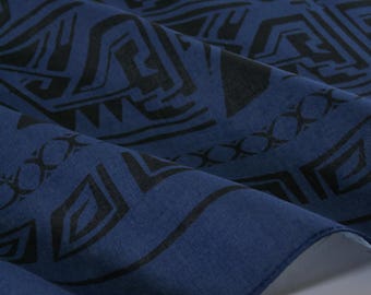 Dark Blue Tribal 100% Cotton Bandana Ornamental Geometric Asian Inspired Navy Indigo Head Wrap Cotton Head Scarf Botanical Dog Bandana Gift