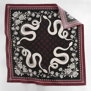 Gothic Snake Rose bloemen unieke 100% katoenen bandana zwarte vierkante sjaal exclusief ontworpen vintage steampunk-halsdoek cadeau voor hem