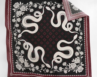 Gothic Snake Rose Floral Unique 100% Cotton Bandana Black Square Scarf Exclusive Designed Vintage Steampunk Neckerchief Gift for Him