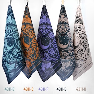 Moon Night Owl Bandana Original Design 100% Cotton Handkerchief Gothic Nocturnal Bird Square Scarf Unique Steampunk Neckerchief Gift