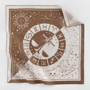 Exklusives Design Waage Sternzeichen Baumwolle Bandana Braun Quadrat Schal Sonne Mond Sterne Karte Horoskope Schütze Steinbock Wassermann Geburtstag Geschenk