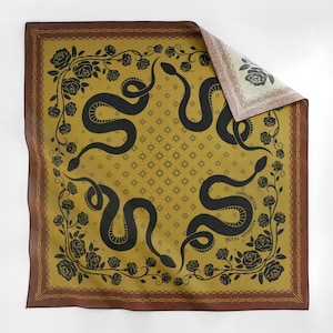 Earthy Red Yellow Snake Bandana Gothic Floral Unique 100% Cotton Bandana Square Scarf Exclusive Designed Vintage Steampunk Neckerchief Gift