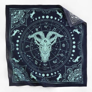 Einzigartiges Steinbock Sternzeichen Baumwolle Bandana Exklusives Design Beige Braun Schal Sonne Mond Stern Horoskope Tarot Jungfrau Waage Skorpion Geburtstagsgeschenk