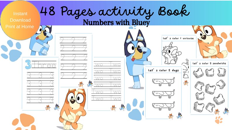 Digital Tracing Book With Bluey the Numbers for Kids Coloring Book - Etsy