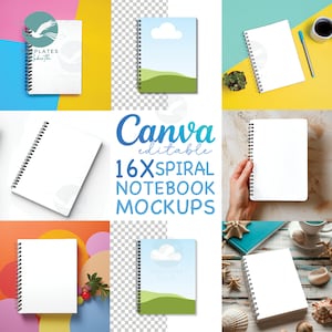 16x Spiral Notebook Mockups bundle Canva Editable, Drag and Drop Your Picture Frame, Planner Book Mockups Overly Transparency Shop Mockup