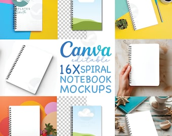 16x spiraal notebook mock-up bundel: canva bewerkbare sjabloon (digitale download)