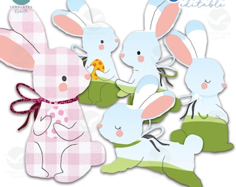 Cornici pasquali a forma di coniglietto: fiocchi Coquette, modificabili da Canva (download digitale)