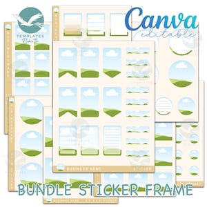 Bundle Sticker Frame CANVA Editable. Custom Sticker Sheets Template Printable PNG.Stickers Pack for Goodnotes ,OneNote and Digital Planner.