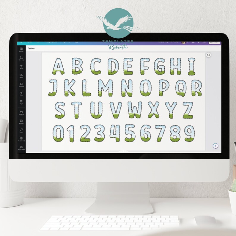 Embroidery Letter Font Frame: Custom Canva Template (digital Download ...