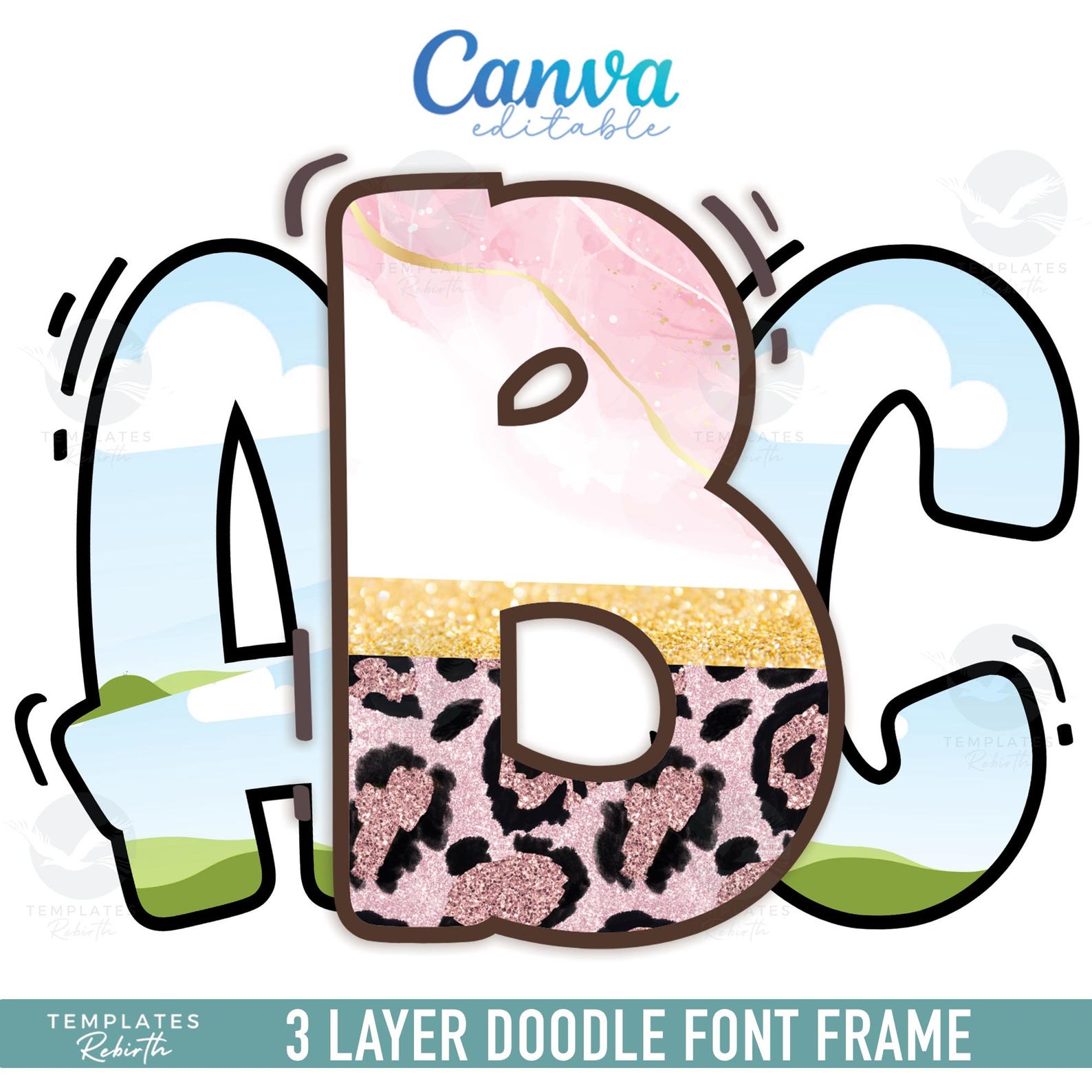 Doodle Alpha Frame Set: 3-layer Font PNG Template (canva Editable) - Etsy