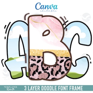 Doodle Alpha Set Frame Canva Editable, 3 layer Frames Alphabet PNG Template Canva ,Fill Your Own Picture Font, Half Split Letters PNG