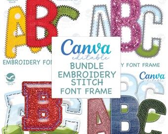 Embroidery Stitch Letter Alpha Frame: Canva Template (Digital Download)