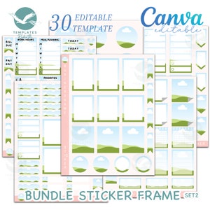 Bundle Sticker Frame CANVA Editable Set 2. Custom Sticker Sheets Template Printable. Stickers Pack for Goodnotes ,OneNote & Digital Planner.
